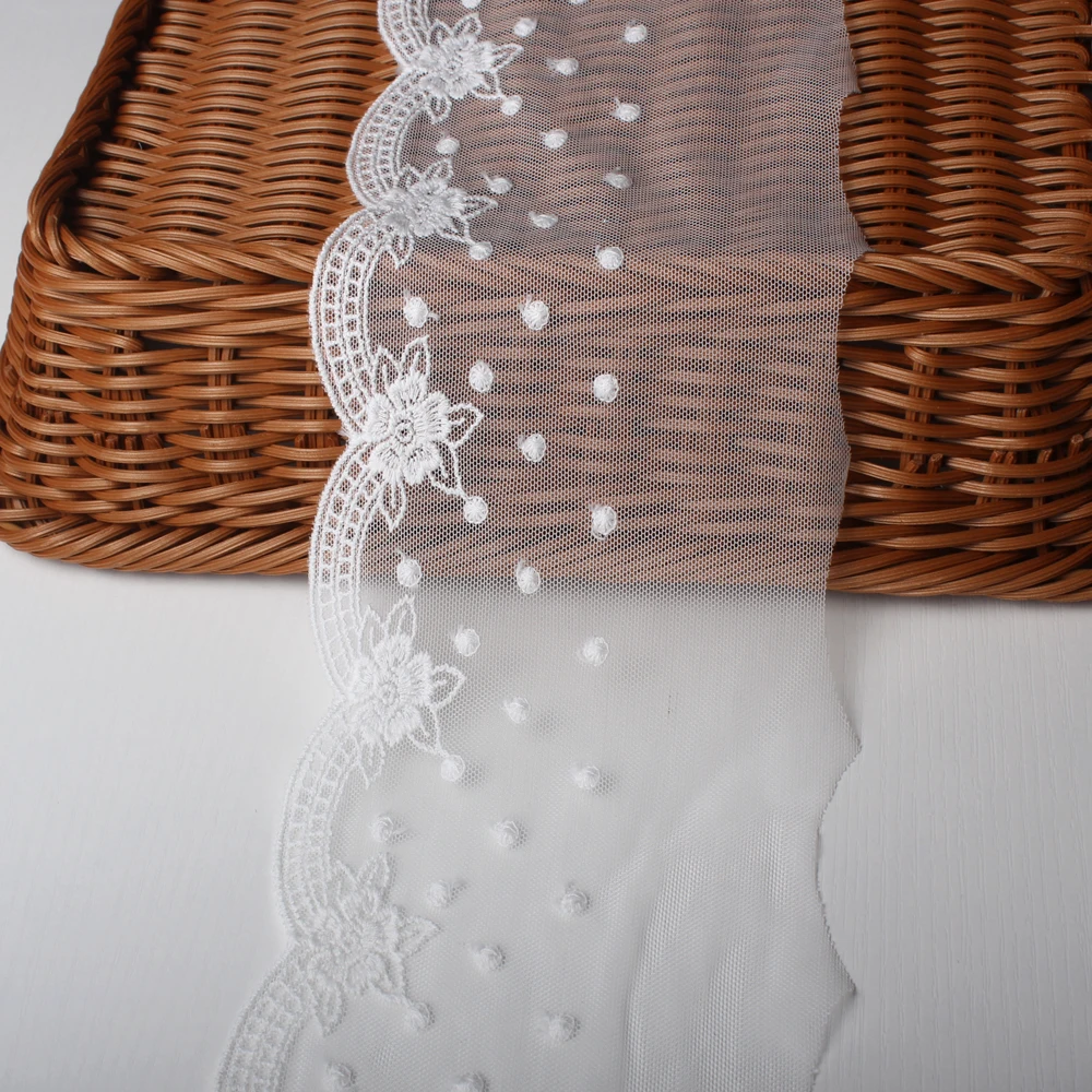 

Белая хлопковая нить + вышитая сетчатая кружевная ткань для одежды, кружевная лента, отделка, сделай сам