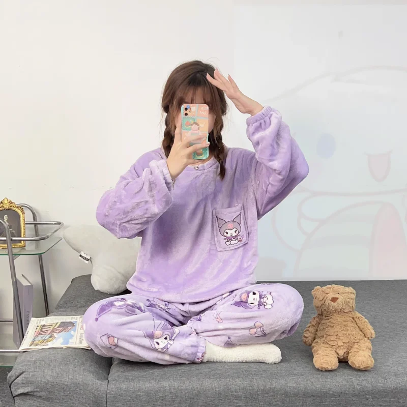 Новинка зимние брюки Sanrio Kulomi из чистого хлопка с круглым вырезом и длинными