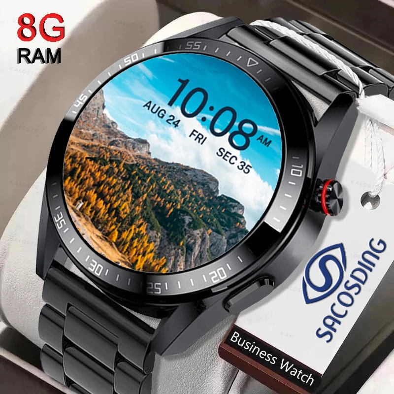 

New Smart Watch Mens 8G Memory Local Music Player 454*454 AMOLED Screen Bluetooth Call Sports Man Smartwatch For Samsung Huawei