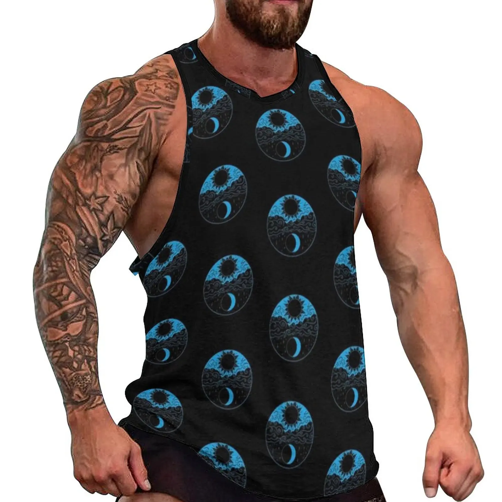

Symbol Night Day Summer Tank Top Sun And Moon Print Training Tops Male Graphic Vintage Sleeveless Vests Big Size