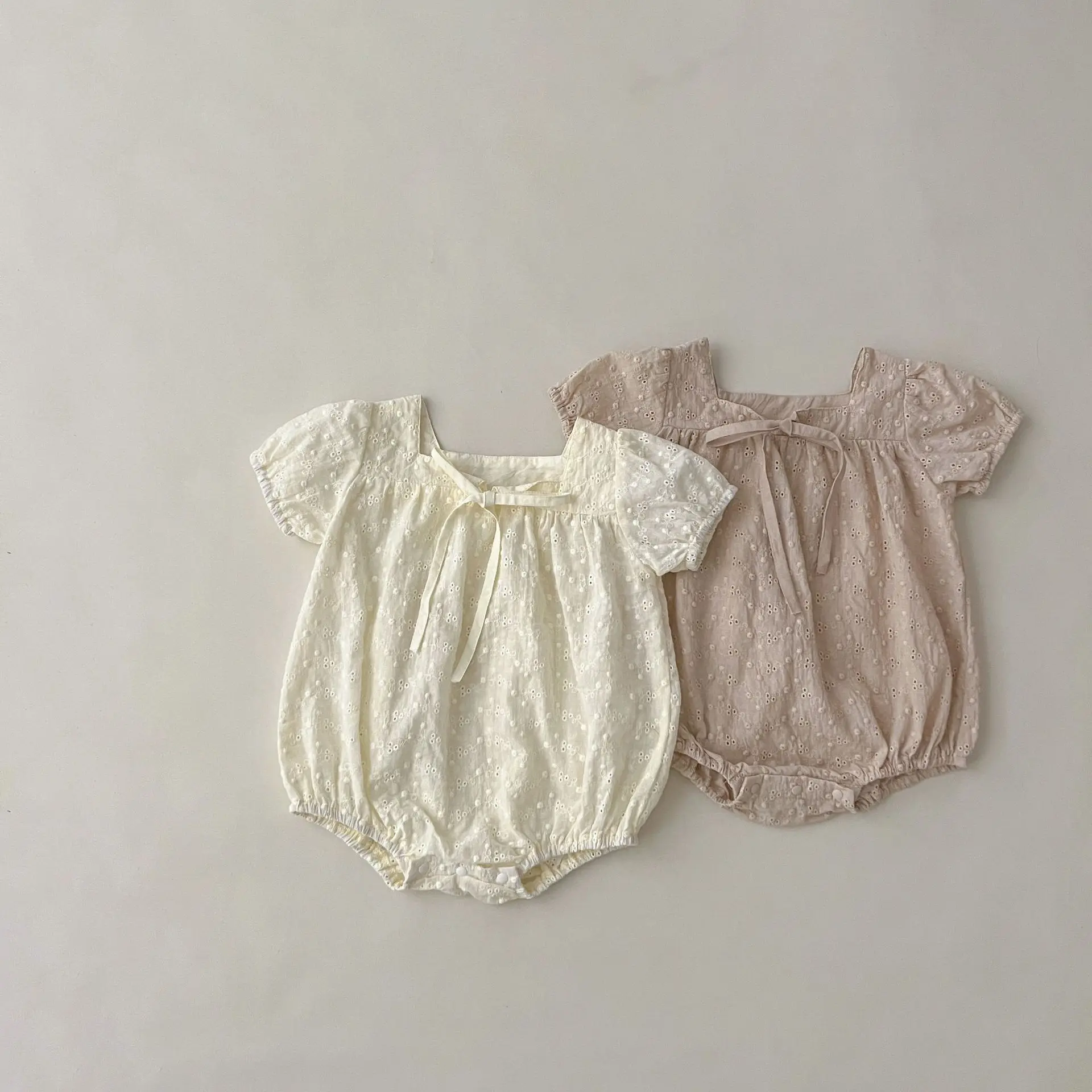 

Newborn Summer Solid Short Sleeve Bodysuit Girl Baby Thin Breathable Simple Onesie Toddler Cotton Loose Fashion Casual Romper
