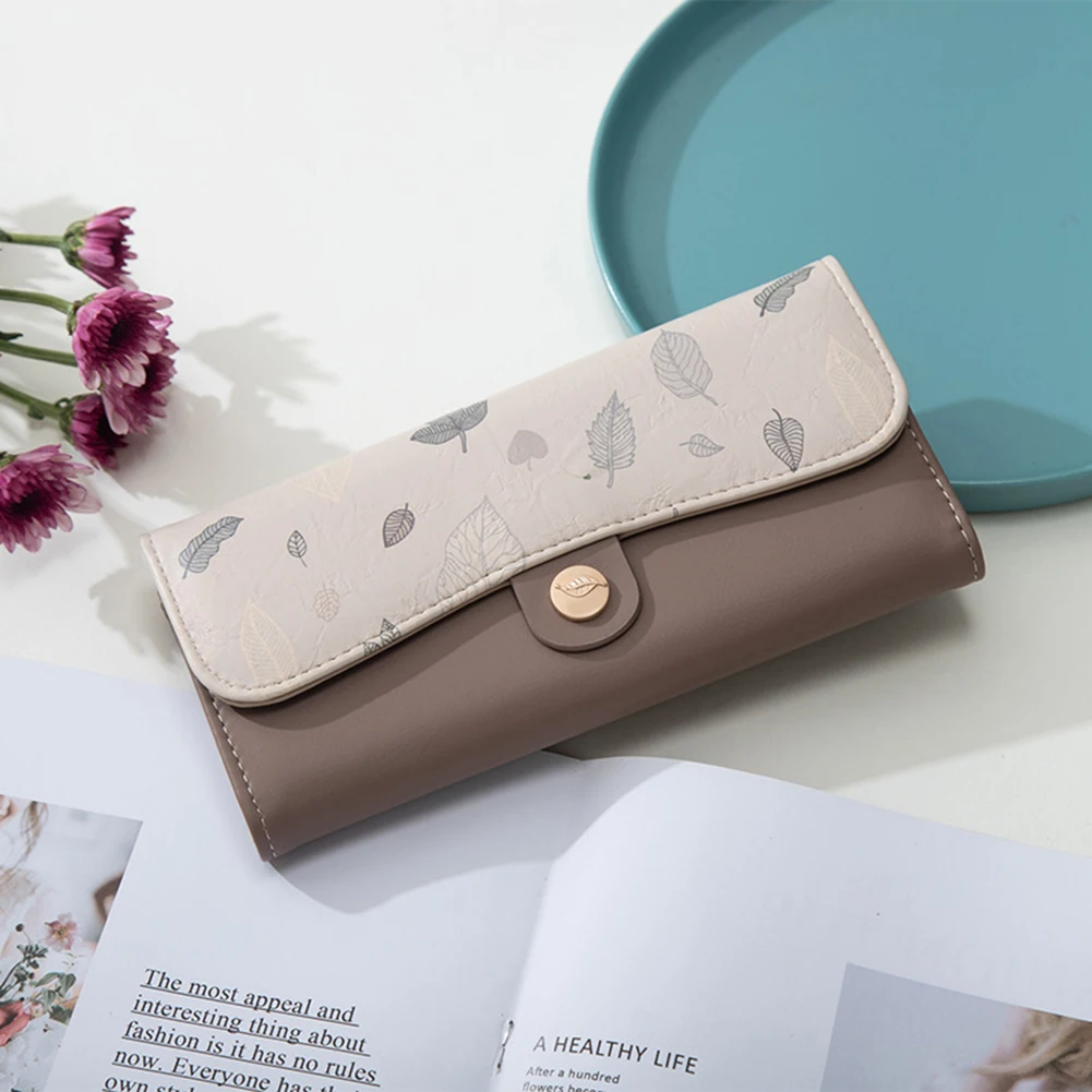 PU Leather Women Wallets Fashion Long Zipper Money Clip Coin Holder Female Long Purse Tri-fold Sundries Lipstick Storage Bag