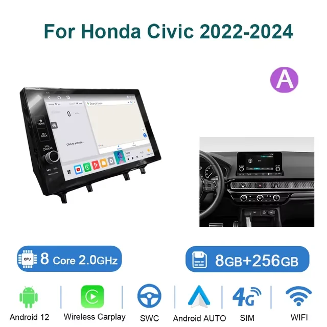 Автомобильный мультимедийный видеоплеер 8 + 256 ГГц 11 5 дюйма Android 13 для Honda Civic 2022-2024