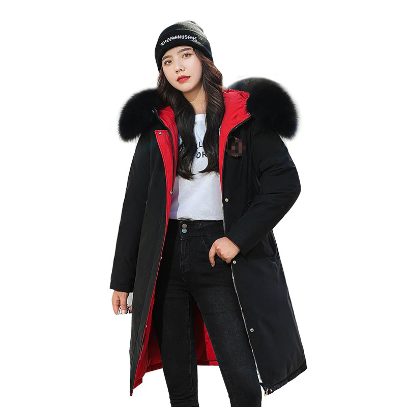2022 Autumn and Winter New Two-sided Wear Long Paragraph Loose Thin Section Down Cotton Clothes Big Fur Collar Thickened Cotton