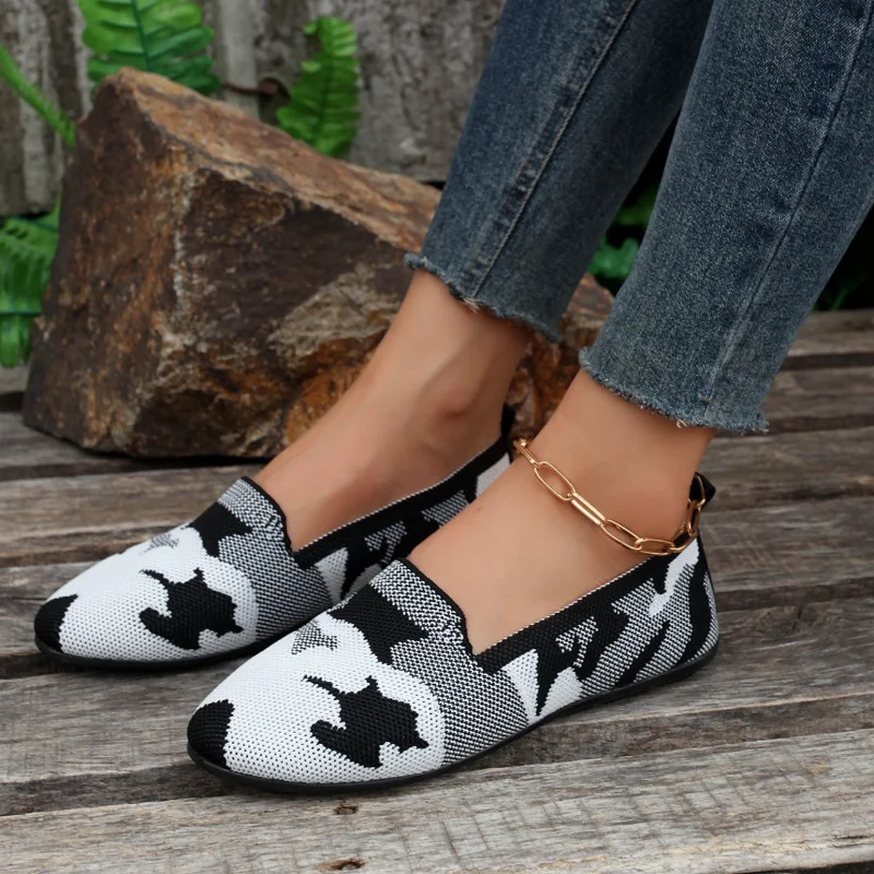 

Women's Vulcanized Shoes 2023 Spring Summer Hot Sale Women's Knitted Mesh Breathable Pointed Toe Sneakers Pumps Slip On Flats