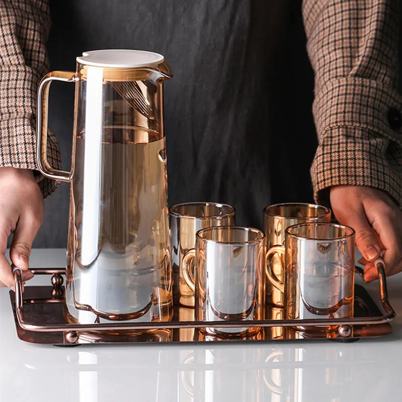 

Nordic Heat-resistant Glass cold water Kettle Amber color tea set, juice pot Large Capacity home, hotel coffee pot 1500ML