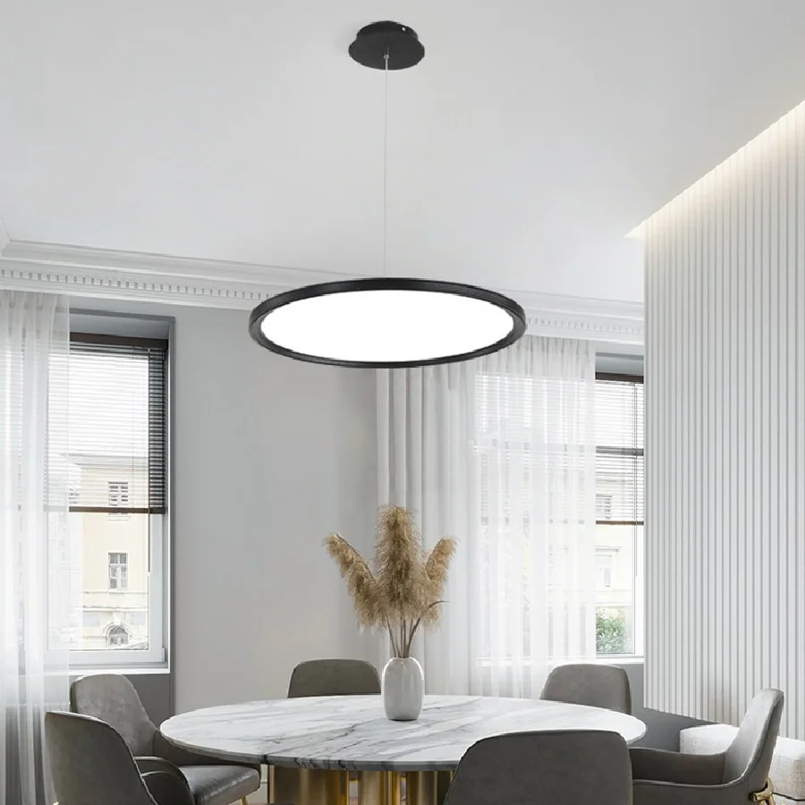 

Ultra-thin Dining Room LED Chandelier Black White Gold Coffee Shop Bar Hanging Light Modern Round Simple Restaurant Pendant Lamp