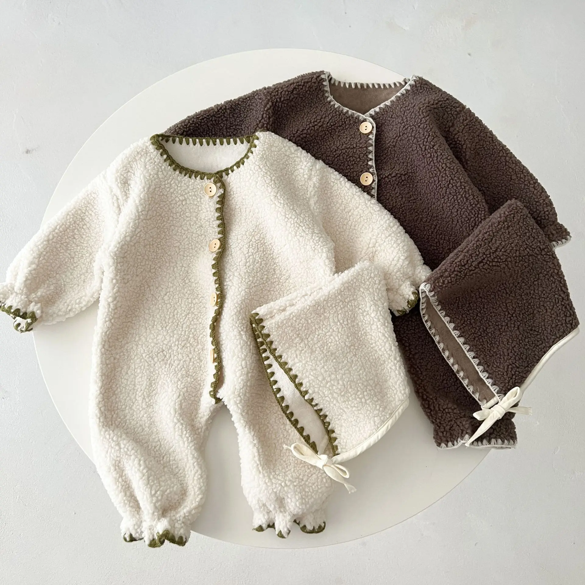 

Toddler Boy Comfortable Romper Girls Solid Single Breasted Fleece Winter Casual Loose Jumpsuit Baby Cotton Rompers One Piece