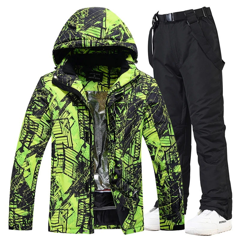 -30 Warm Colorful Men's Ice Snow Suit Wear Waterproof Costumes Snowboarding Clothing Ski Sets Winter Jackets + Pants For Male images - 6