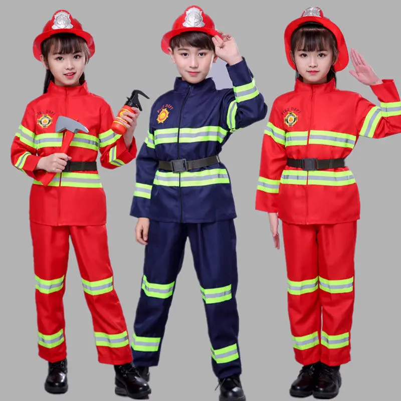 

Halloween Cosplay Kids Firefighter Uniform Children Sam Fireman Role Play Work Clothing Suit Boy Girl Performance Party Costumes