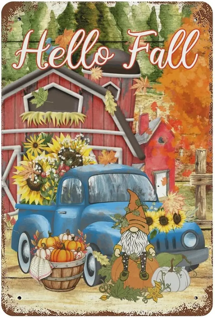Pumpkn Frm Truck Metl Sgn Vntge Sgns Hello Fll Wll Decor Ktchen Tn Домашний декор Br 812 n