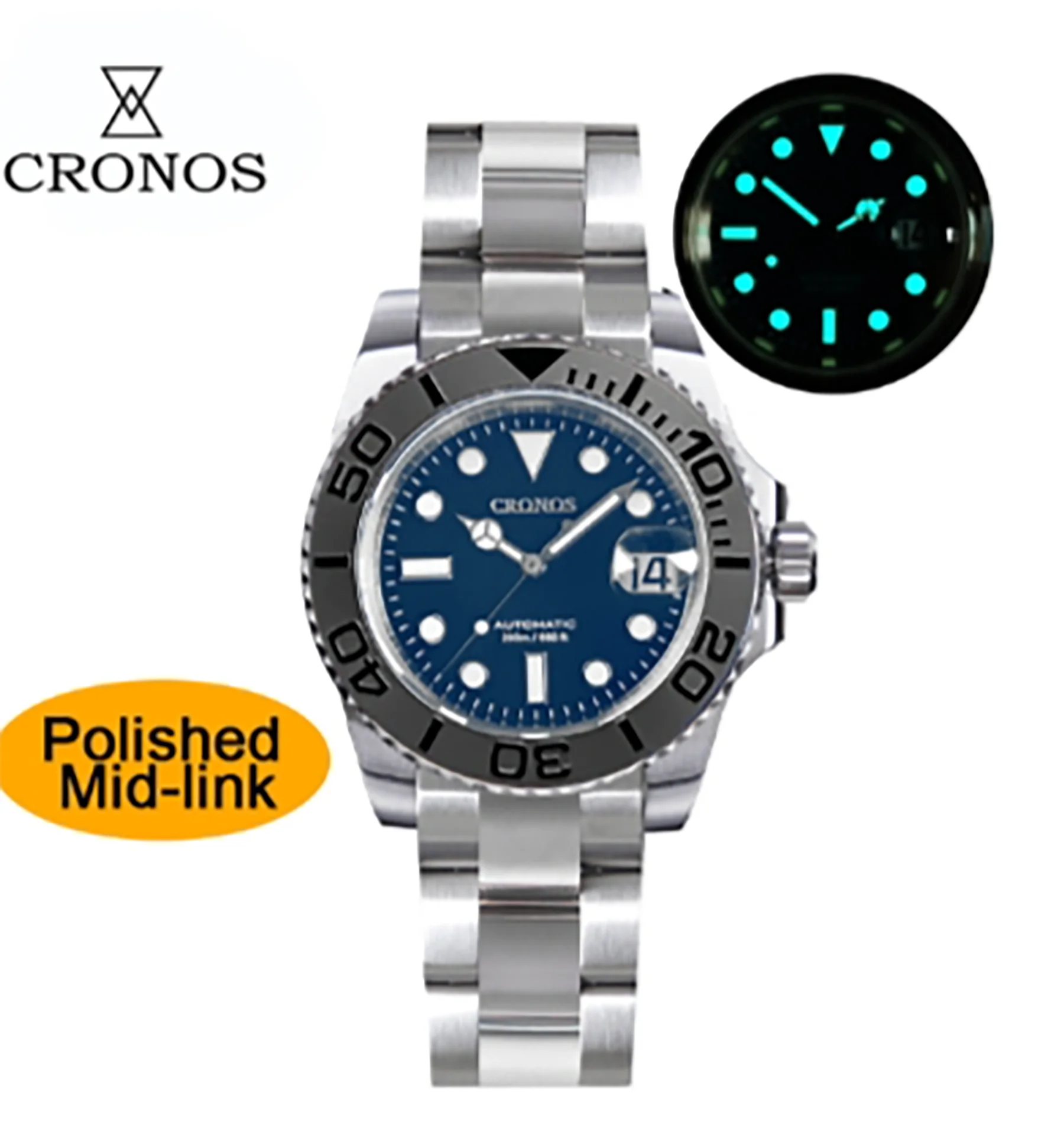 

Мужские наручные часы Cronos Sub Diver с двунаправленной рамкой 40 мм 20 атм водостойкие матовые и полированные мужские часы с браслетом средней длины