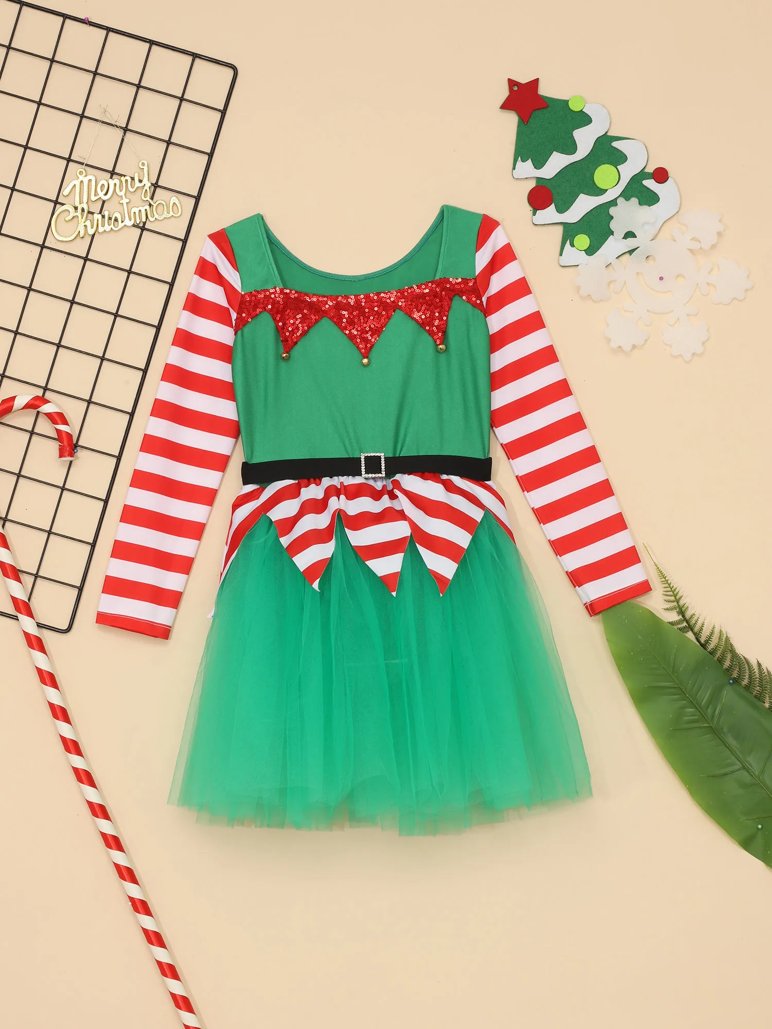 Рождественский костюм эльфа для девочек платье-пачка карнавальная вечеринка
