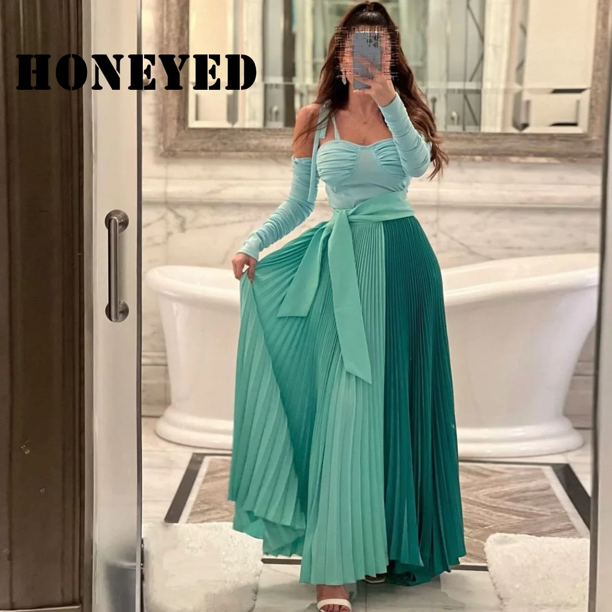 

HoneyedNew 2023 стильные женские платья для выпускного вечера с V-образным вырезом в стиле ретро, простое Плиссированное вечернее платье на заказ