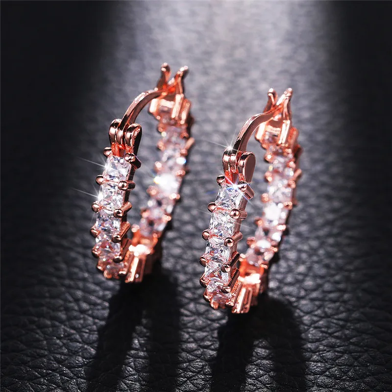 

New Luxury Princess Square CZ Hoop Earrings for Women Brilliant Wedding Engagement Accessories High Quality Chic Jewelry 2021