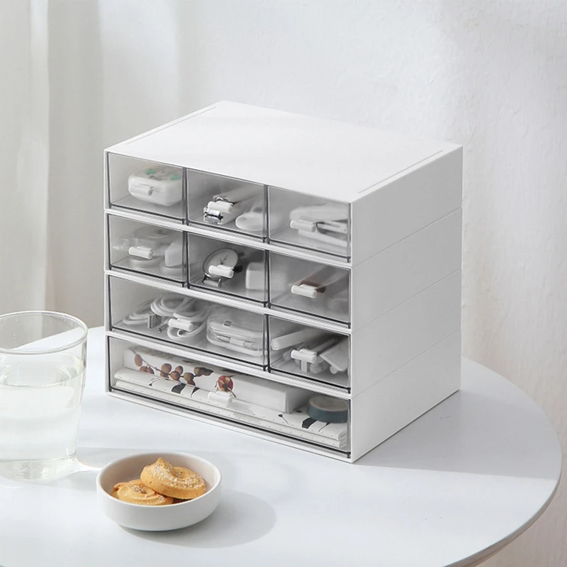 

Desktop Drawer Storage Box with Pull Handle 2pcs/set Transparent Stackable Organizer for Home Office School Document Business