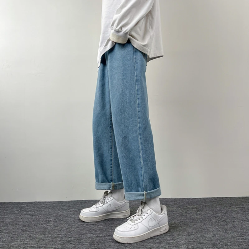 Straight Baggy Jeans Mens 2023 New Fashion Streetwear Casual Loose Wide Leg Korean Style Mopping Denim Pants Daily Trousers
