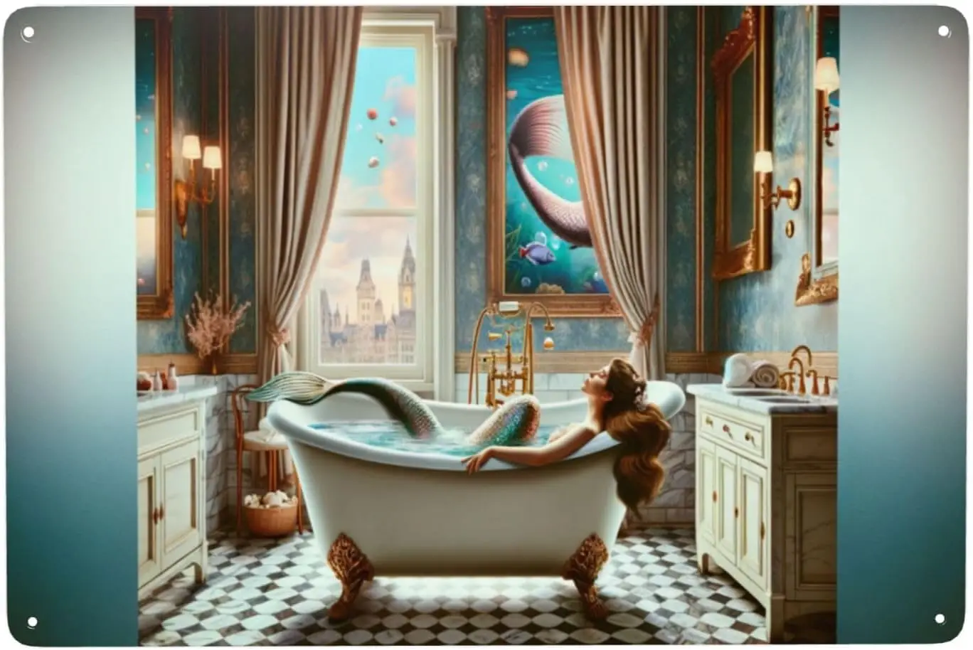 Metl sgns Enchnted Mermd Escpe Luurous Bth Decor Vntge Clw-Foot Tub Elegnce Mrne Chc Tn Sgn del для Stylsh Home &ampmp Unq
