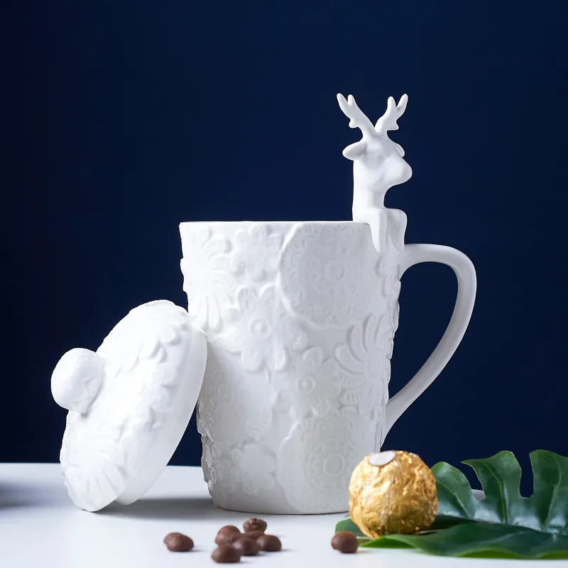 Белый фарфор рождественские 3D лось анимальные пары кружки для кофе молока с
