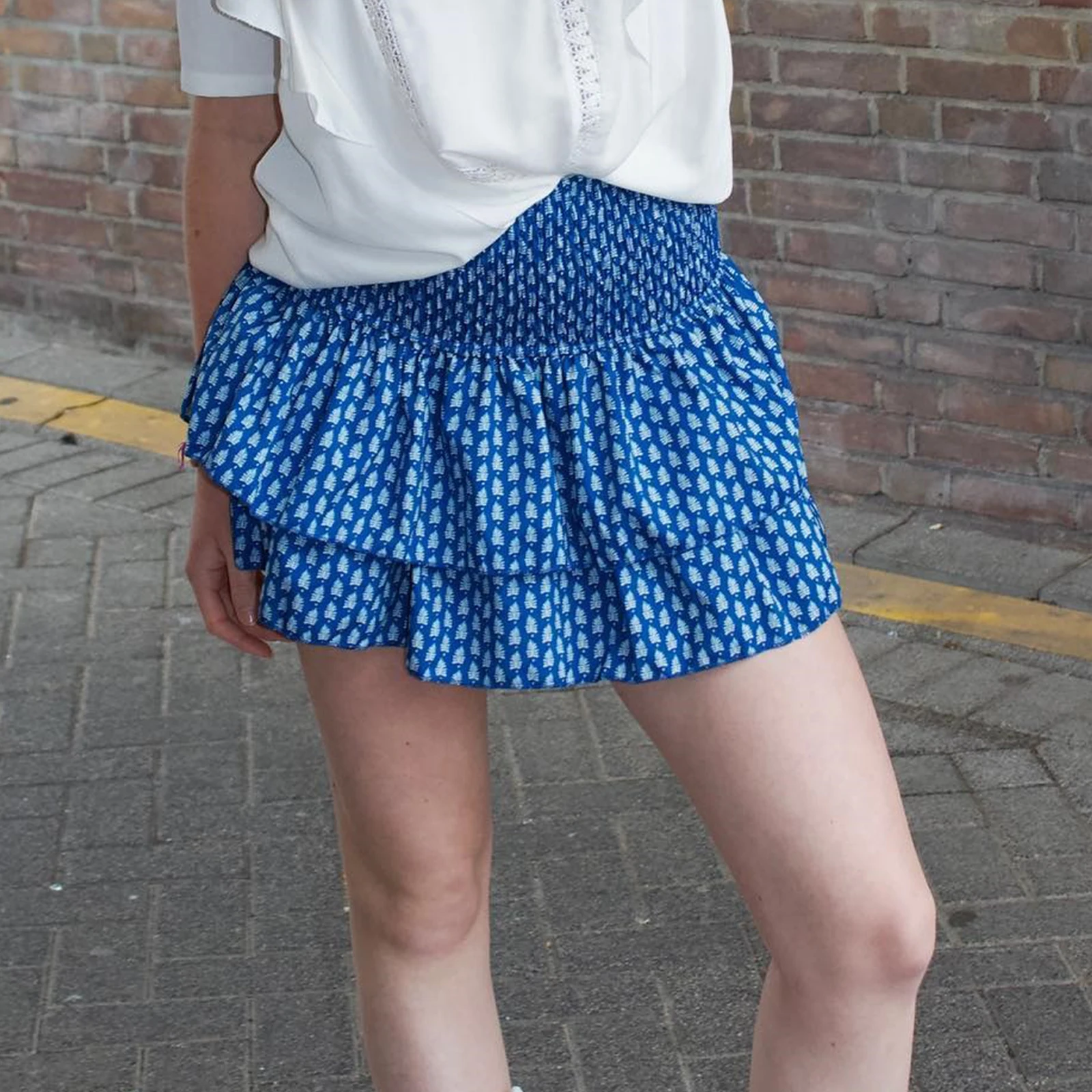 Женская плиссированная мини-юбка с высокой талией и принтом