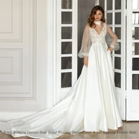 aline wedding dresses draped open beck tulle print v neck applique 2022 brush ball gown summer floor length gowns robe de ma