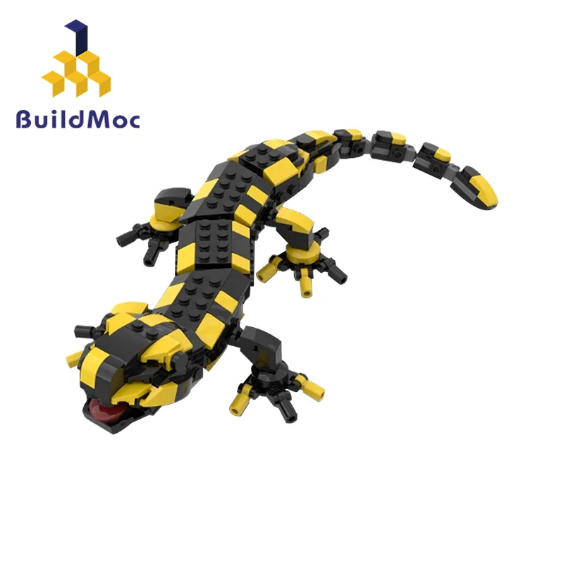 MOC Fire Salamander Building Blocks Set A Popular Reptile Colour Little Dinosaur Idea Animal Bricks Toys For Children Kids Gifts