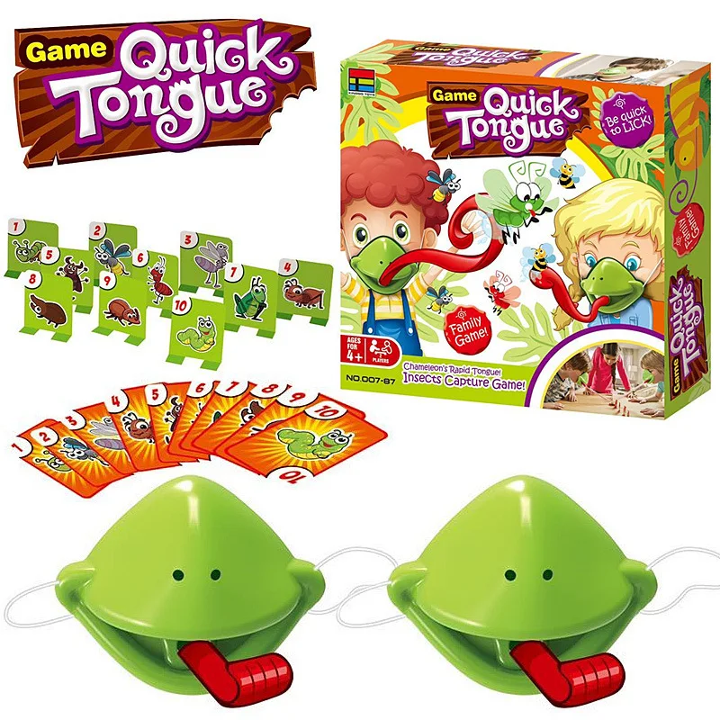 

Practical Jokes Frog Mask Card Toy Greedy Chameleon Lizard Sticking Out Tongue Frog Blowing Desktop Parent-child Battle Game