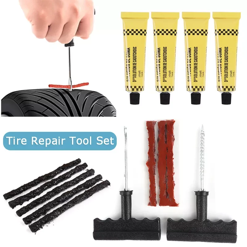 

Tire Repair Tool Set for Motorcycle Bike Tubeless Tyre Puncture Quick Repairing Kit with Glue 3 Pcs Rubber Stripes Tools
