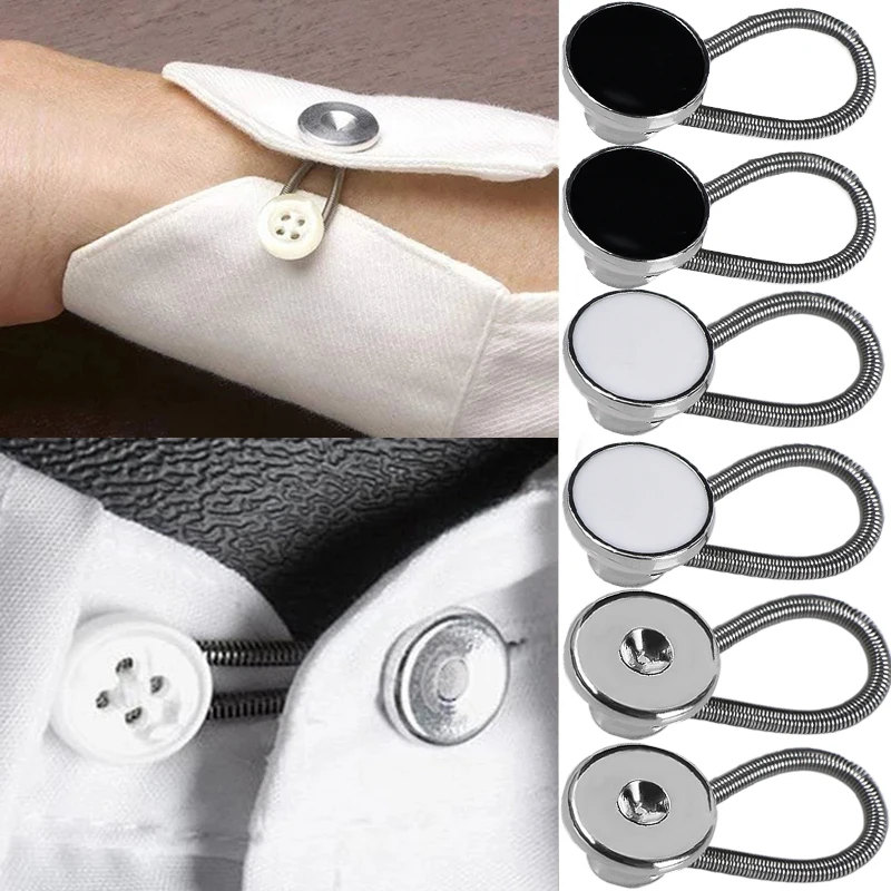 

2Pcs/set Shirt Trouses Collar Buttons Extenders Flexible Elastic Waistband Stretchable Neck Extender Pants Extension Buttons