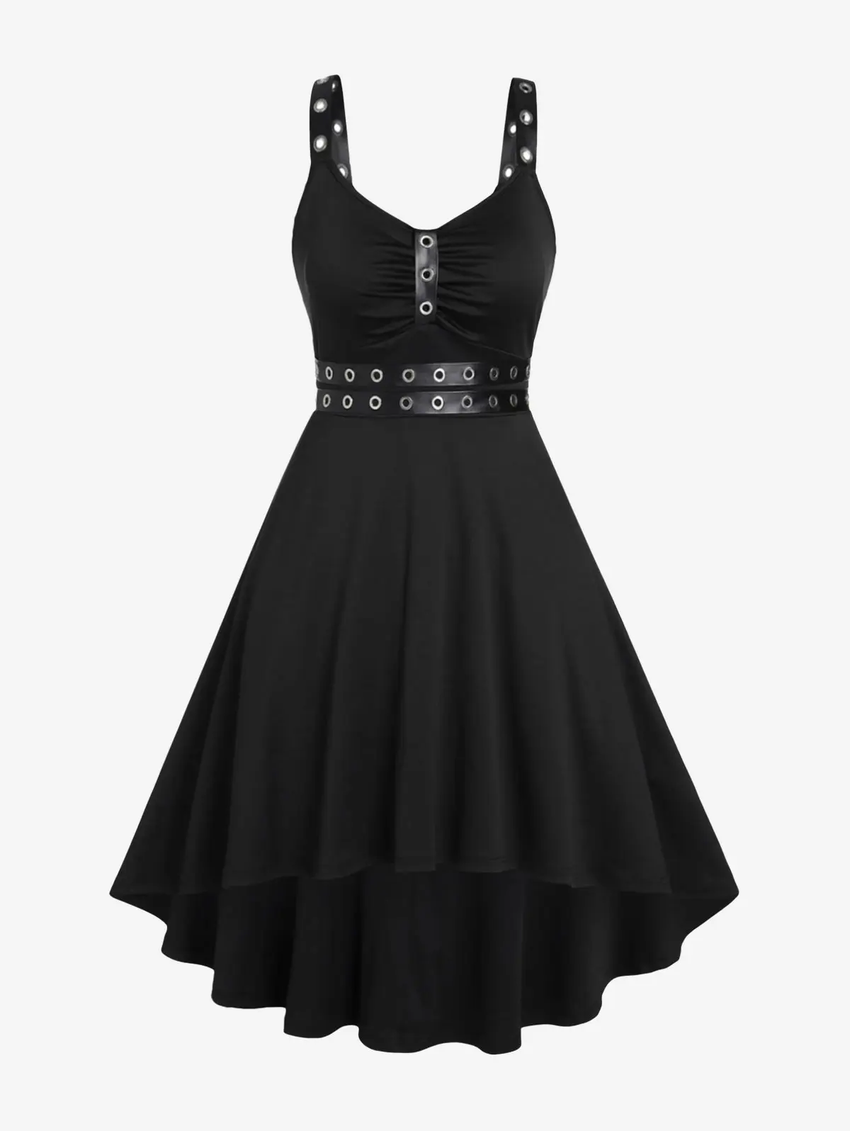 

Solid 2xl Vintage Grommets High Low Pin Up Dress Retro Swing Sleeveless Ruched Dresses