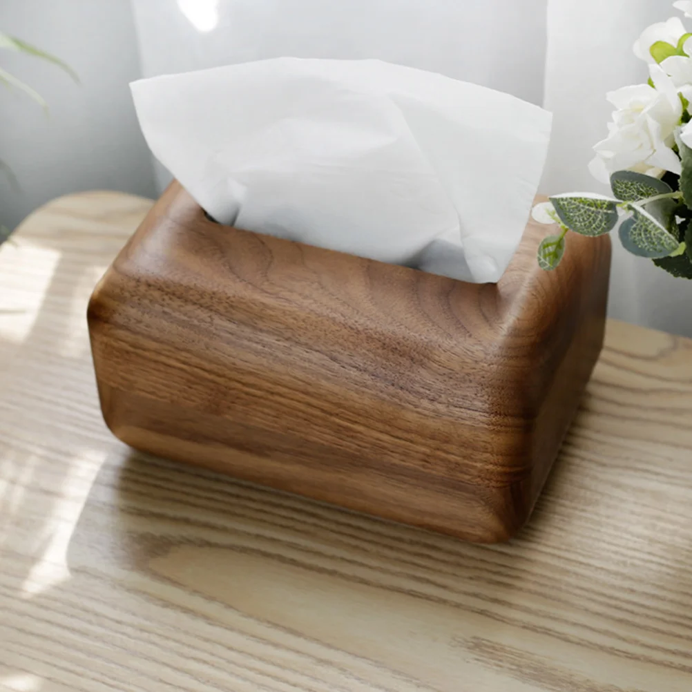 

1Pc Wooden Tissue Box Desktop Paper Container for Home Brown