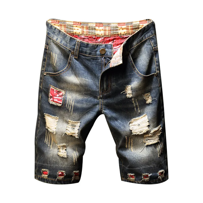 

Men's Hole Denim Shorts 2021 Summer New Fashion Casual Slim Fit Ripped Retro Short Jeans Male Knee Length Jeans