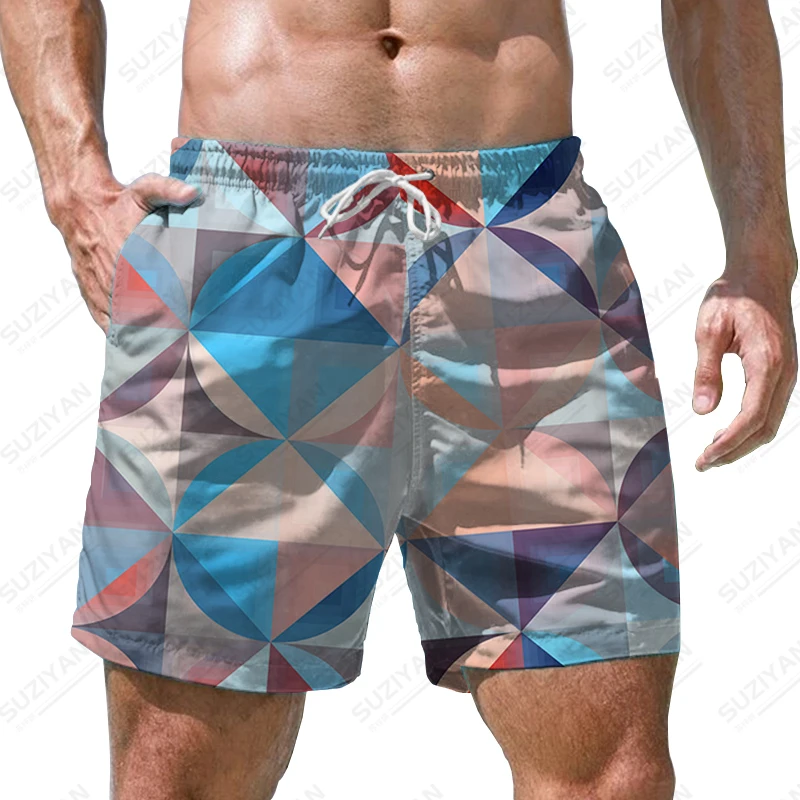 

Summer new fashion men's shorts Ethnic style printed colorful plaid patchwork pattern loose shorts Retro popular men's shorts