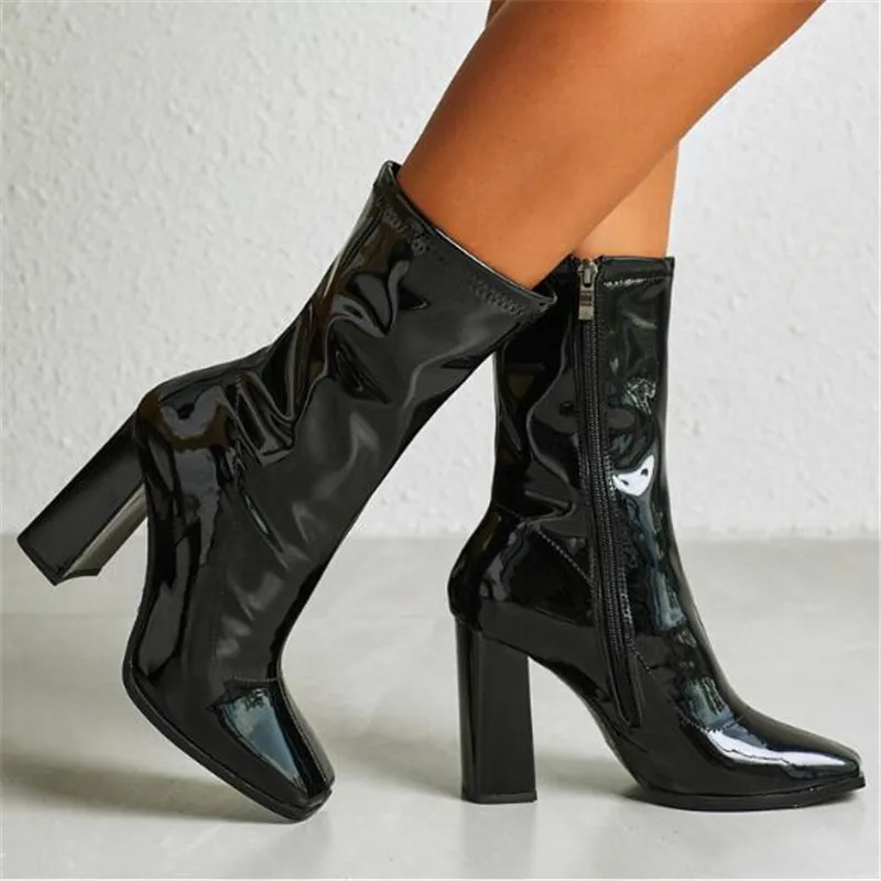 

Fashion Women Boots New Arrivals Square Toe Side Zipper Shoes Ankle Boots Martin Shoes Party Fashion High Heels Autumn Boot