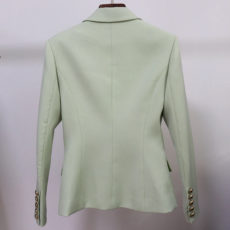 HIGH QUALITY New 2023 Classic Designer Women's Metal Lion Buttons Double Breasted Blazer Jacket Tender green