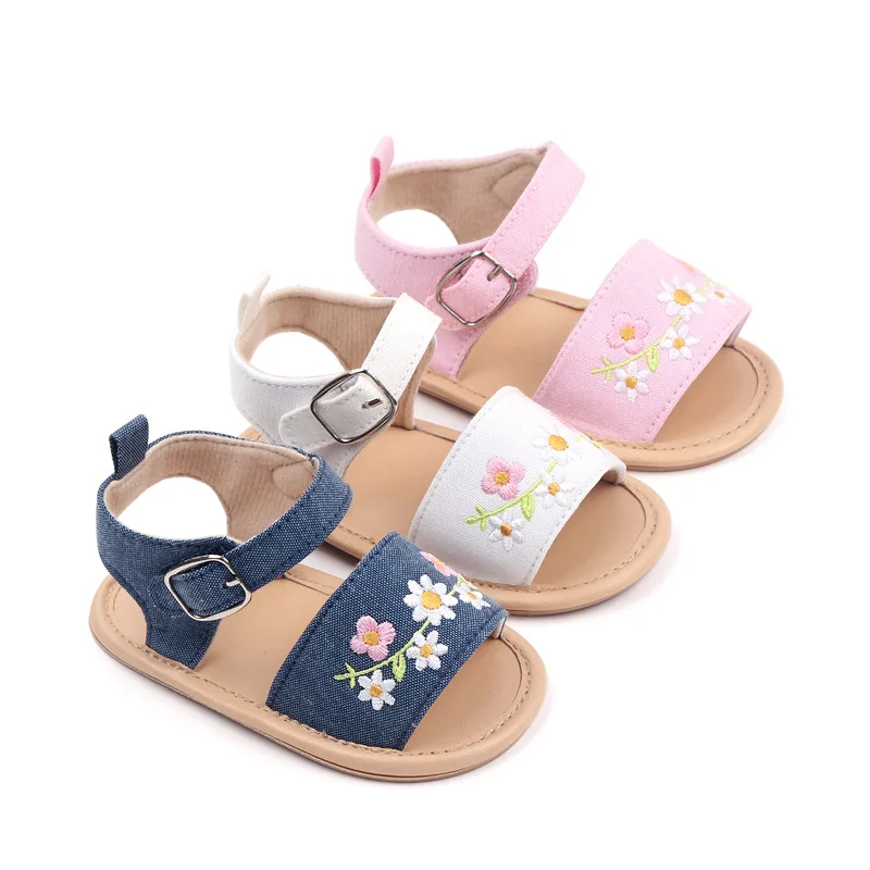 

Сандалии Детские с цветочной вышивкой, удобная прогулочная обувь, мягкая подошва, для начинающих ходить детей 0-18 месяцев, летние