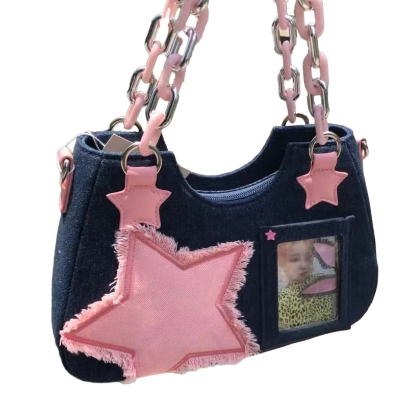 

Vintage Underarm Bag Y2K Denims Handbag Commute Star Tote Bag for Daily Use