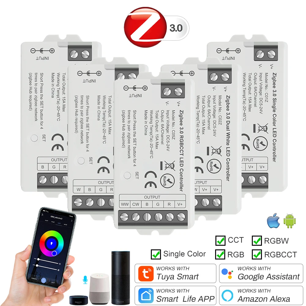 Светодиодный диммер Tuya Zigbee RGB-контроллер с голосовой активацией Smart Things