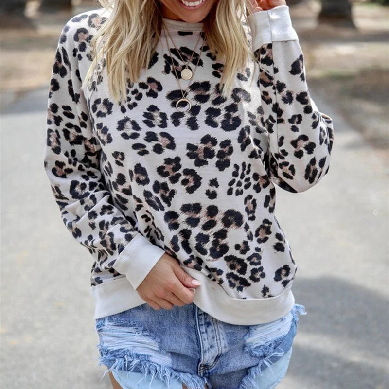 

Women Fashion Print O-neck Sweatshirts Pullovers 2021 Leopard Sweatshirt Long Sleeve Tops Autumn Hoodies Female Casual T-shirts