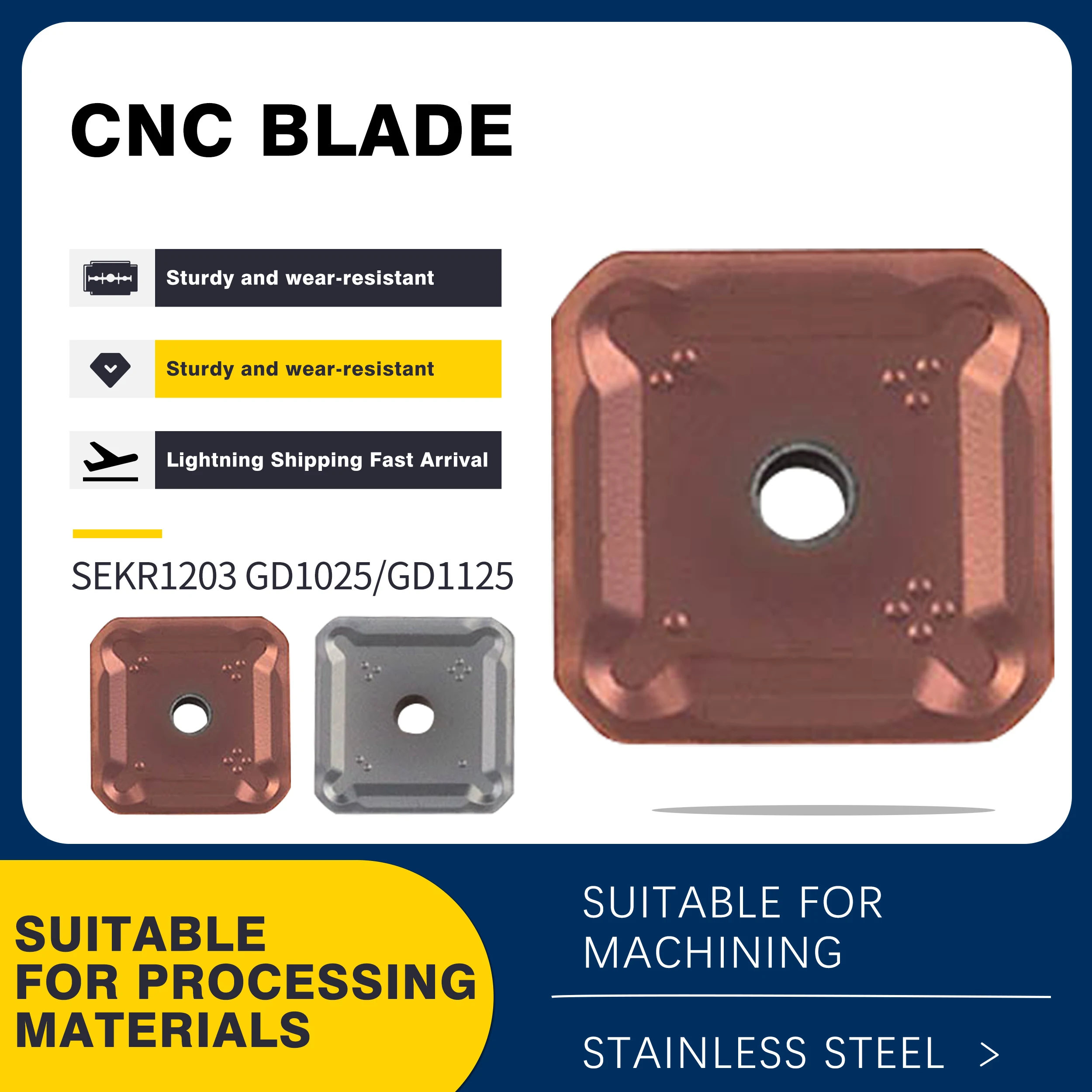 

SEKR1203 SEKR1504 GD1025 GD1125 Carbide Blades CNC Lathe Tool Milling Inserts,For Steel And Stainless Steel Milling Turning Tool