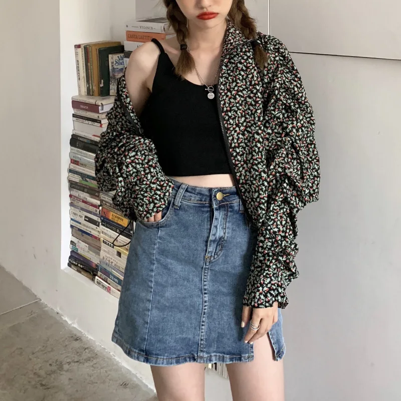 

Женский короткий кардиган с плиссированными рукавами, повседневный жакет с цветочным принтом в Корейском стиле, модный тонкий кардиган, ве...