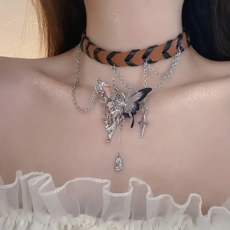 Высококачественное кожаное ожерелье с узлом-бабочкой женское колье аксессуар на
