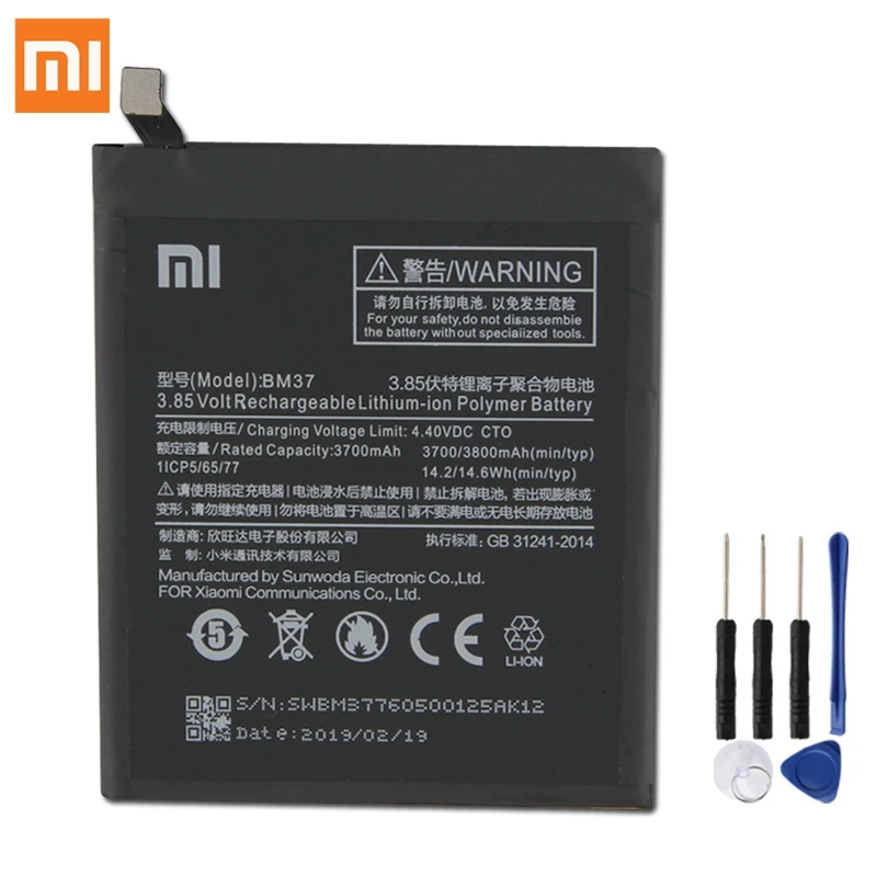 

100% оригинальный сменный аккумулятор Xiaomi BM37 для Xiaomi Mi 5S Plus 3700 мАч батарея для телефона большой емкости Бесплатные инструменты