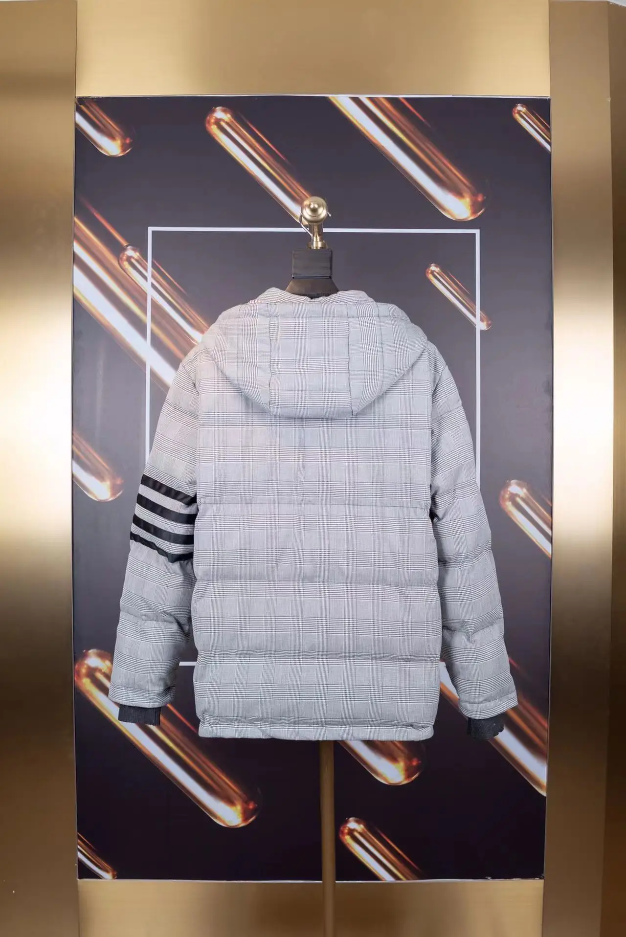 TB THOM Jackets Korean Fashion Brand Winter Down Jacket Men Plaid Black Stripes Hooded Jackets Casual Thick Short Down Jackets