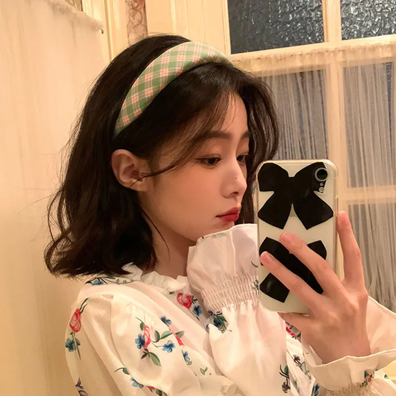 

Fashion Cute Flower Sponge Headband Girls Hairband Plaid Headband Green Headwear Headband Sweet Hairband Women Hair Accessories