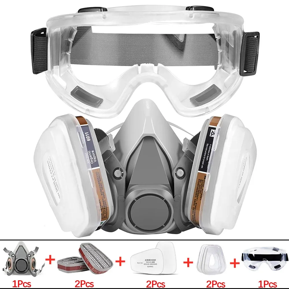 

New 8-In-1 6200 Dust Gas Mask With Safety Goggles Half Face Gas Respirator For Painting Spraying Polishing Work Safety