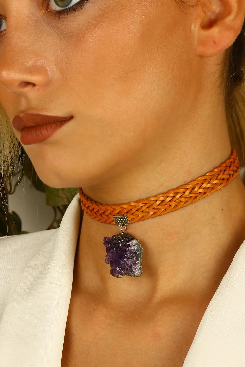 

Natural stone Women 'S Amethyst Choker Necklace Silver Plated Xz121Ar322