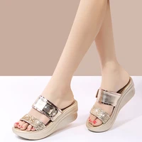 women shoes 2022 slippers wedge female sandals ladies bling pu leather outside casual shoes summer footwear woman slides comfort