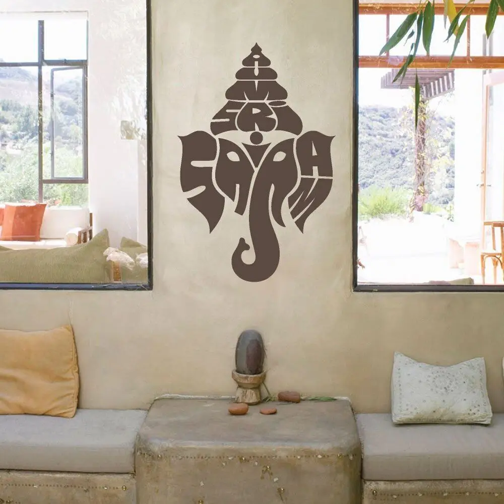 

High Quality Ganesha Wall Decal Hindu God Unman Removable Wall Stickers Elephant Window Decal Deity Family Decor Interior SYY671