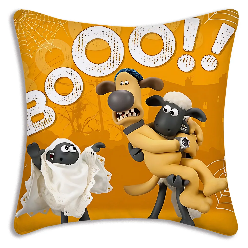 Cute Shaun the Sheep Pillow Covers Cartoon Sofa Decorative Home Double-sided Printing Short Plush Cushion Cover